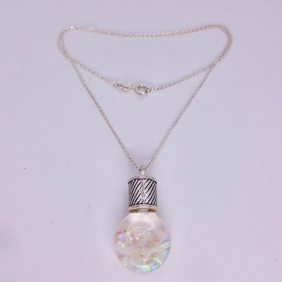 Vintage White Floating Opal Choker 925 Sterling Silver Chain Necklace Choker