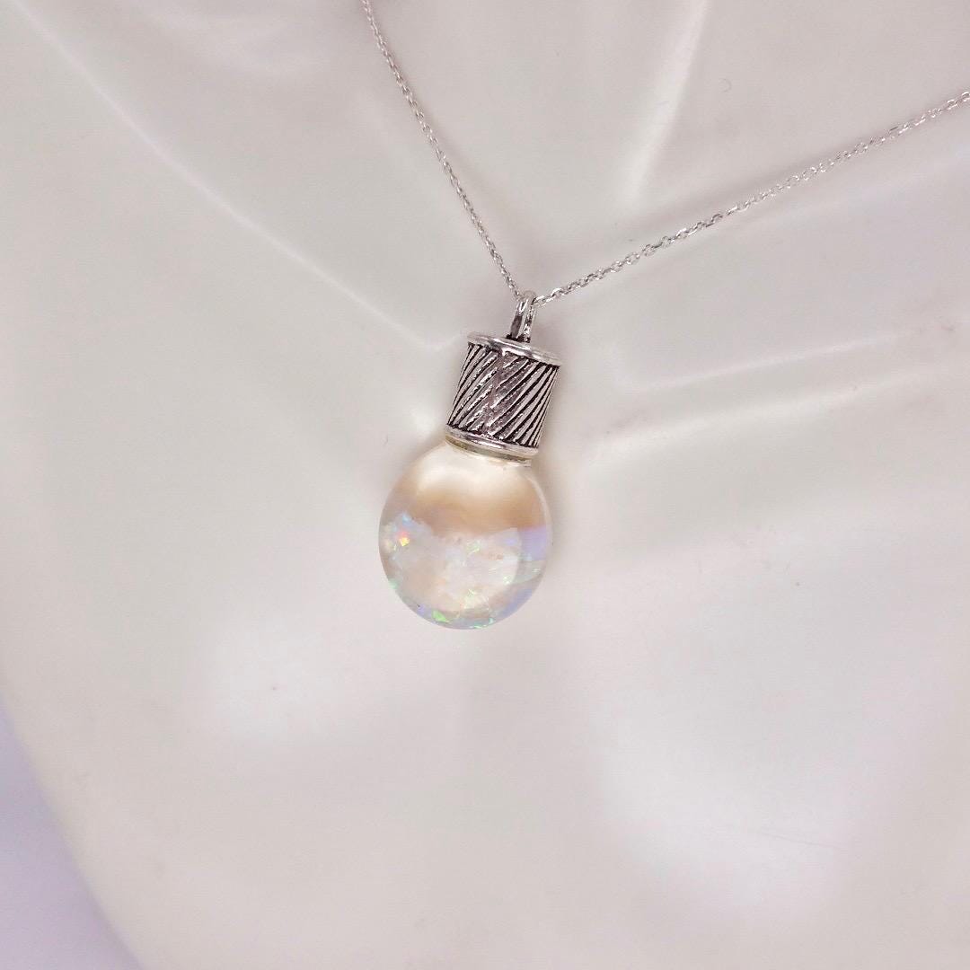 Vintage White Floating Opal Choker 925 Sterling Silver Chain Necklace Choker