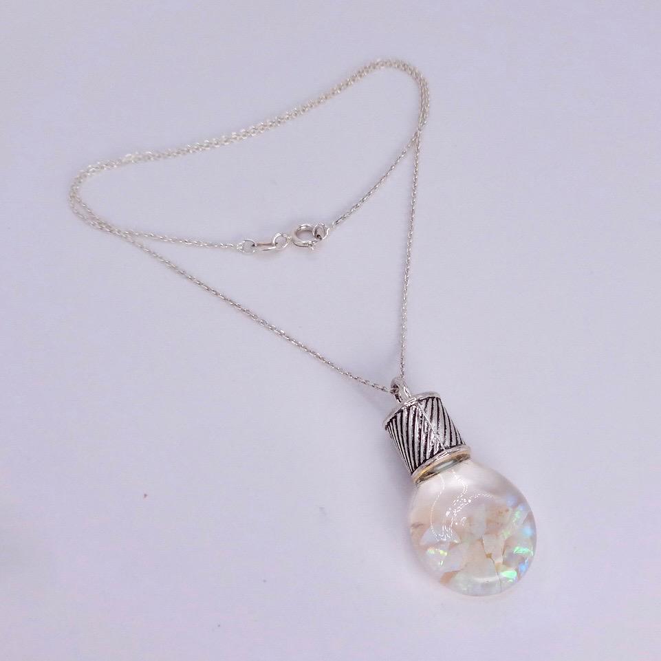 Vintage White Floating Opal Choker 925 Sterling Silver Chain Necklace Choker