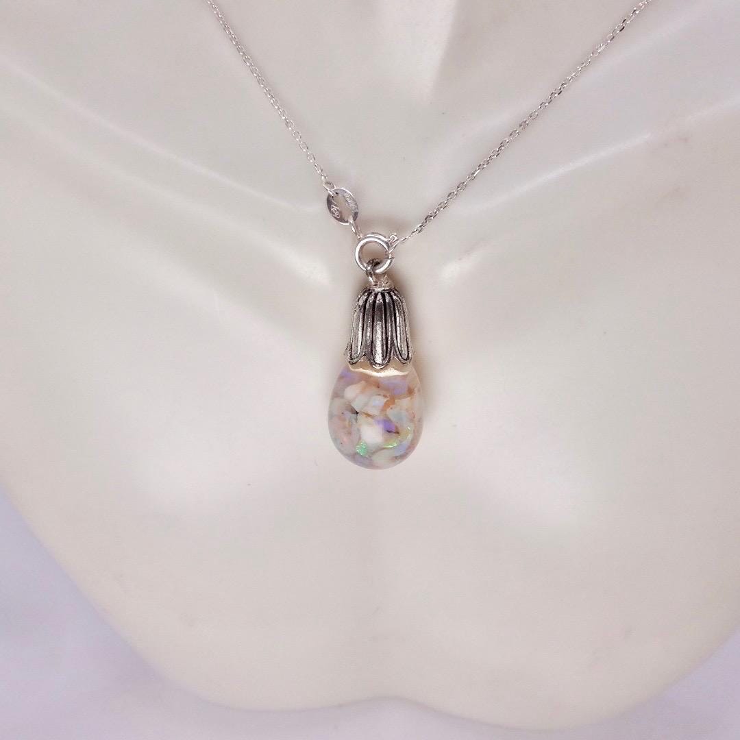 Vintage White Floating Opal Choker 925 Sterling Silver Chain Necklace Choker