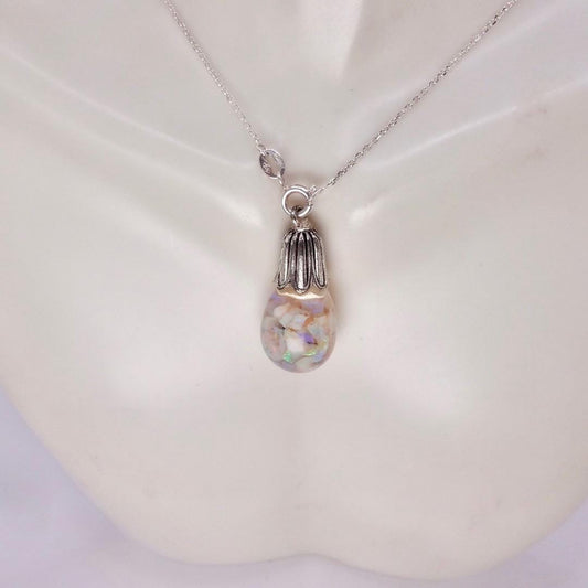 Vintage White Floating Opal Choker 925 Sterling Silver Chain Necklace Choker