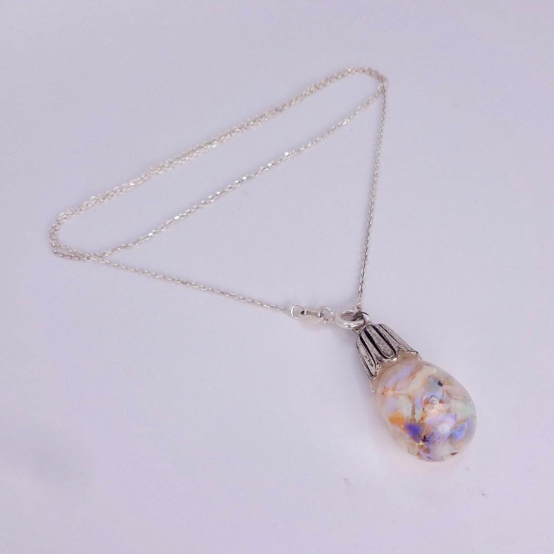 Vintage White Floating Opal Choker 925 Sterling Silver Chain Necklace Choker