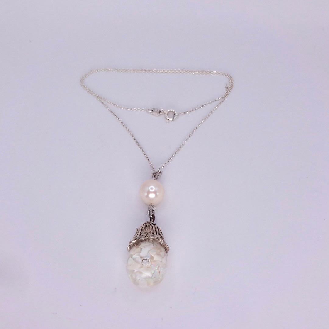 Vintage White Floating Opal Choker 925 Sterling Silver Chain Necklace Choker
