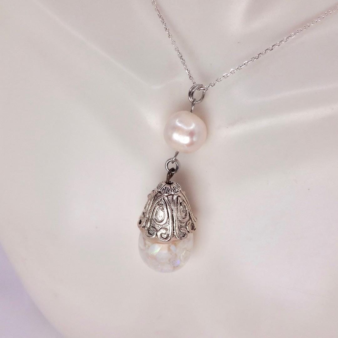 Vintage White Floating Opal Choker 925 Sterling Silver Chain Necklace Choker