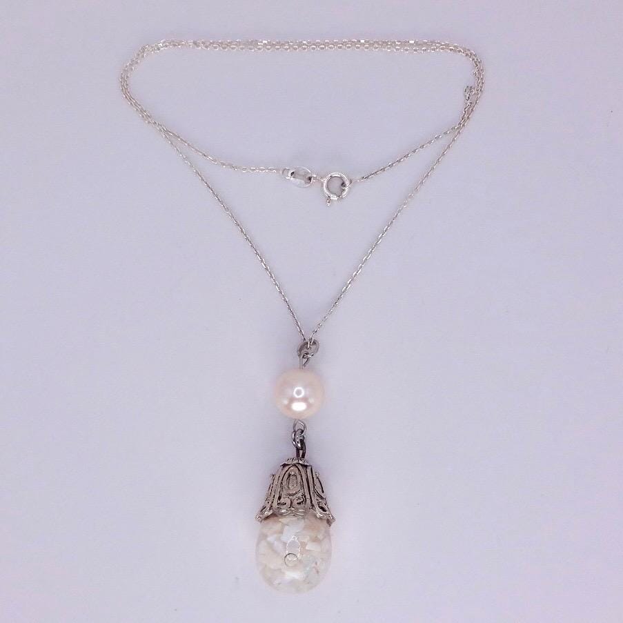 Vintage White Floating Opal Choker 925 Sterling Silver Chain Necklace Choker