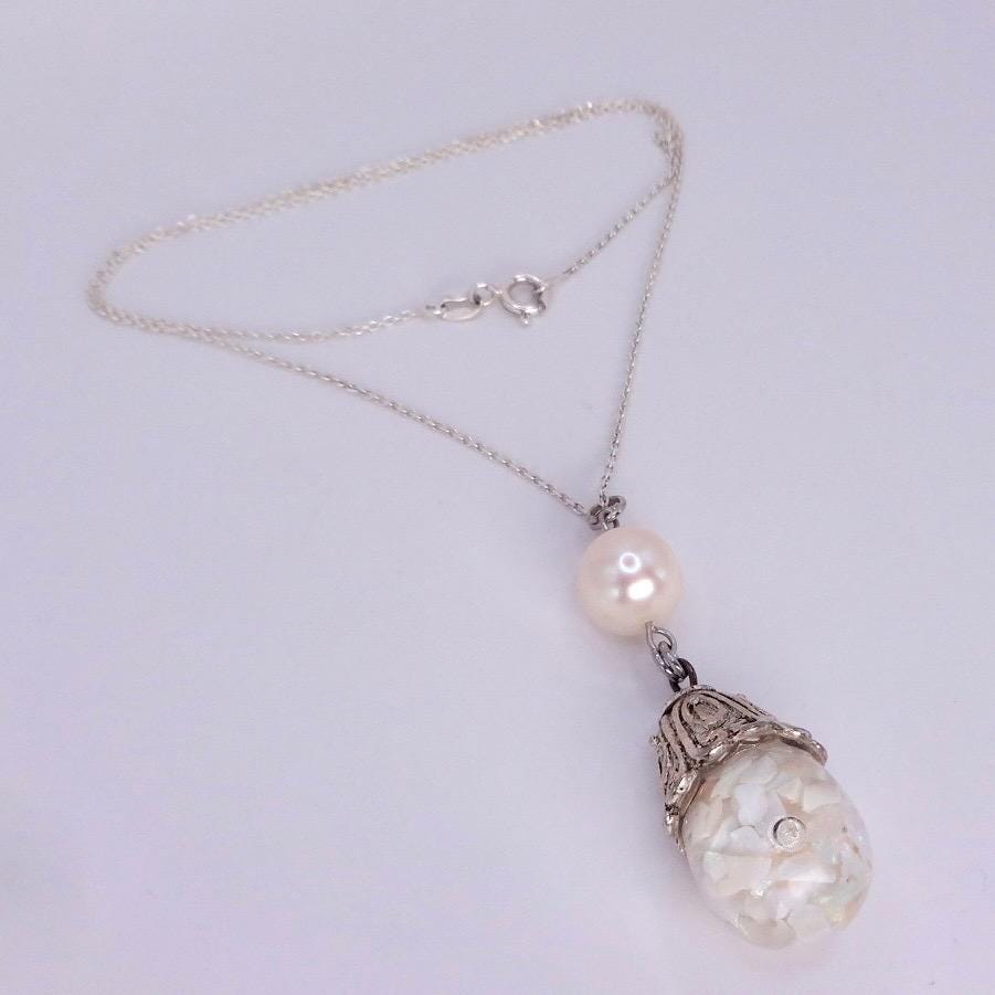 Vintage White Floating Opal Choker 925 Sterling Silver Chain Necklace Choker