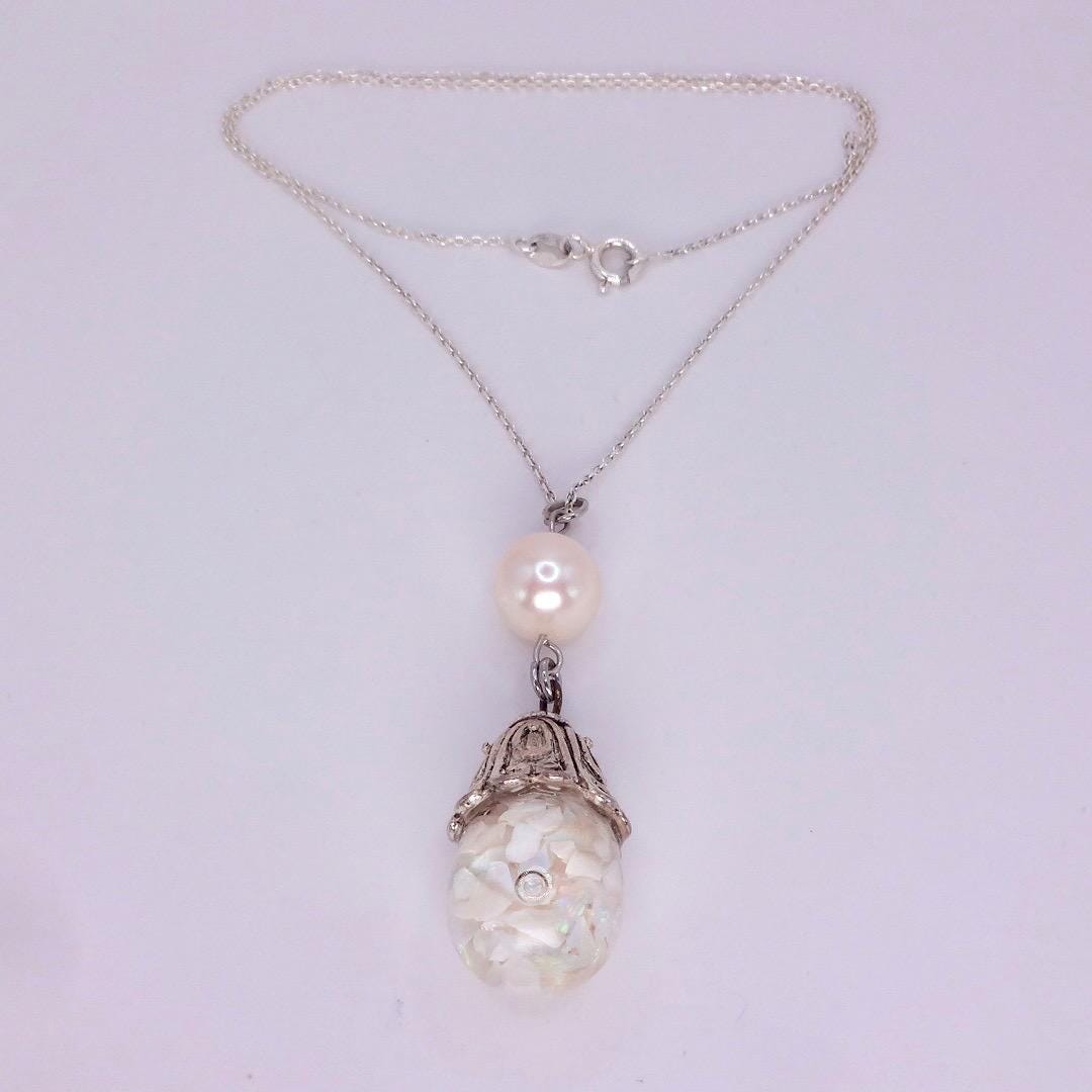 Vintage White Floating Opal Choker 925 Sterling Silver Chain Necklace Choker