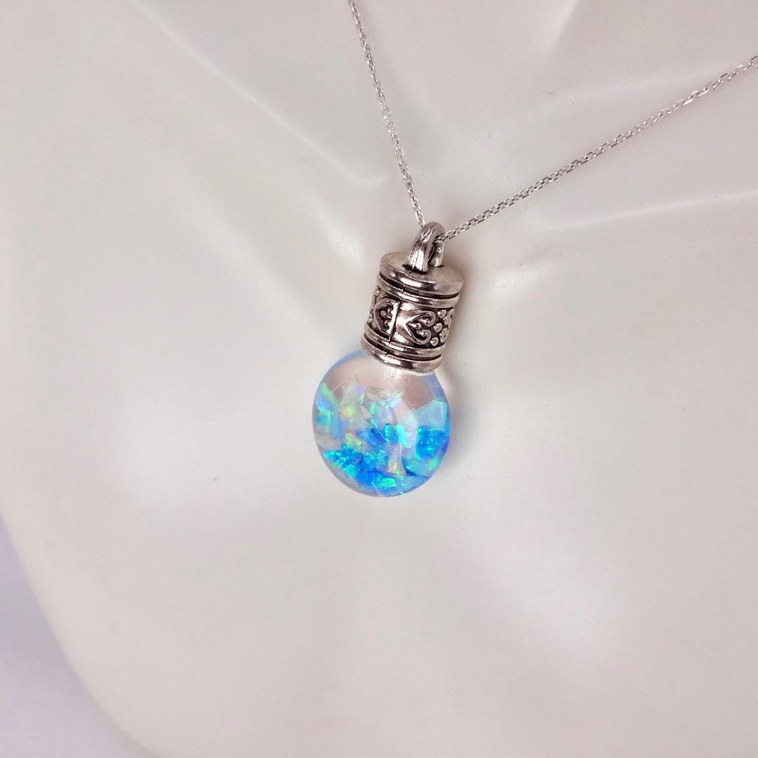Vintage Blue White Floating Opal Choker 925 Sterling Silver Chain Necklace Choker
