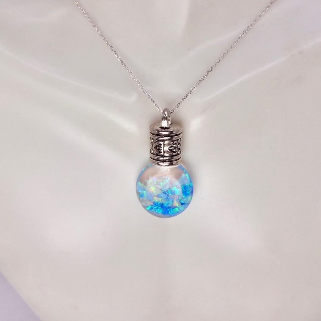 Vintage Blue White Floating Opal Choker 925 Sterling Silver Chain Necklace Choker
