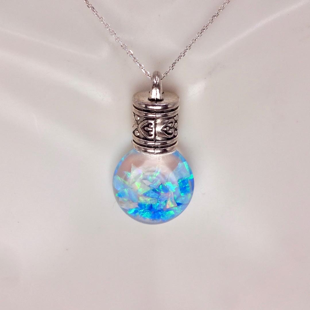 Vintage Blue White Floating Opal Choker 925 Sterling Silver Chain Necklace Choker