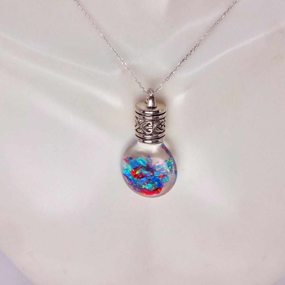 Vintage Blue White Floating Opal Choker 925 Sterling Silver Chain Necklace Choker