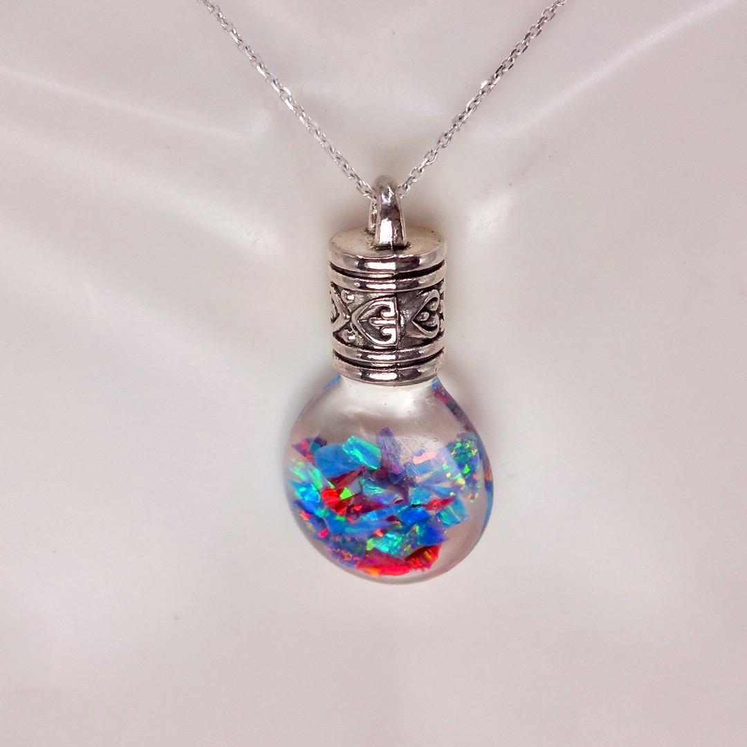 Vintage Blue White Floating Opal Choker 925 Sterling Silver Chain Necklace Choker
