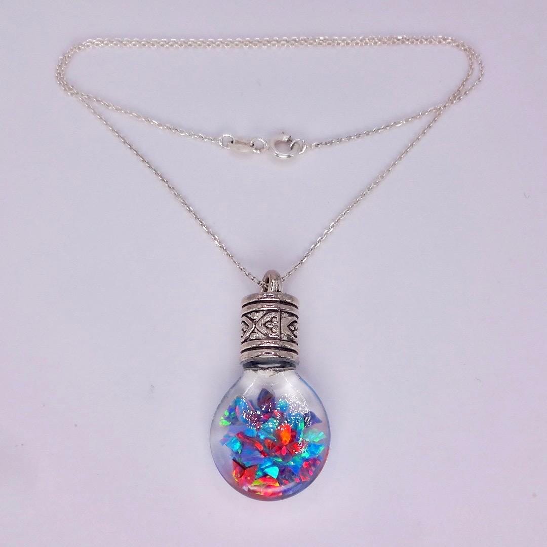 Vintage Blue White Floating Opal Choker 925 Sterling Silver Chain Necklace Choker