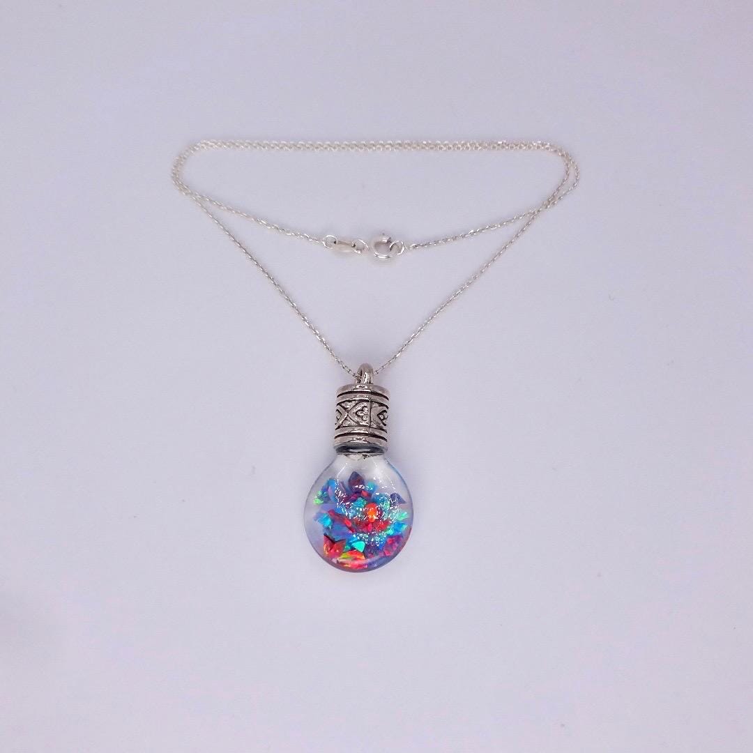 Vintage Blue White Floating Opal Choker 925 Sterling Silver Chain Necklace Choker