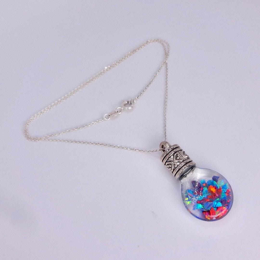 Vintage Blue White Floating Opal Choker 925 Sterling Silver Chain Necklace Choker