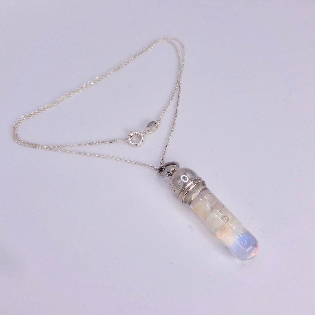 Vintage White Floating Opal Choker 925 Sterling Silver Chain Necklace Choker