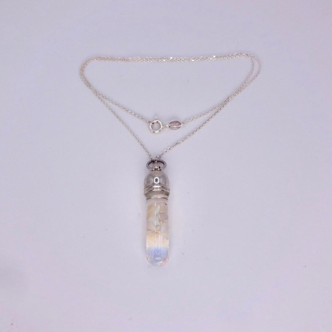 Vintage White Floating Opal Choker 925 Sterling Silver Chain Necklace Choker