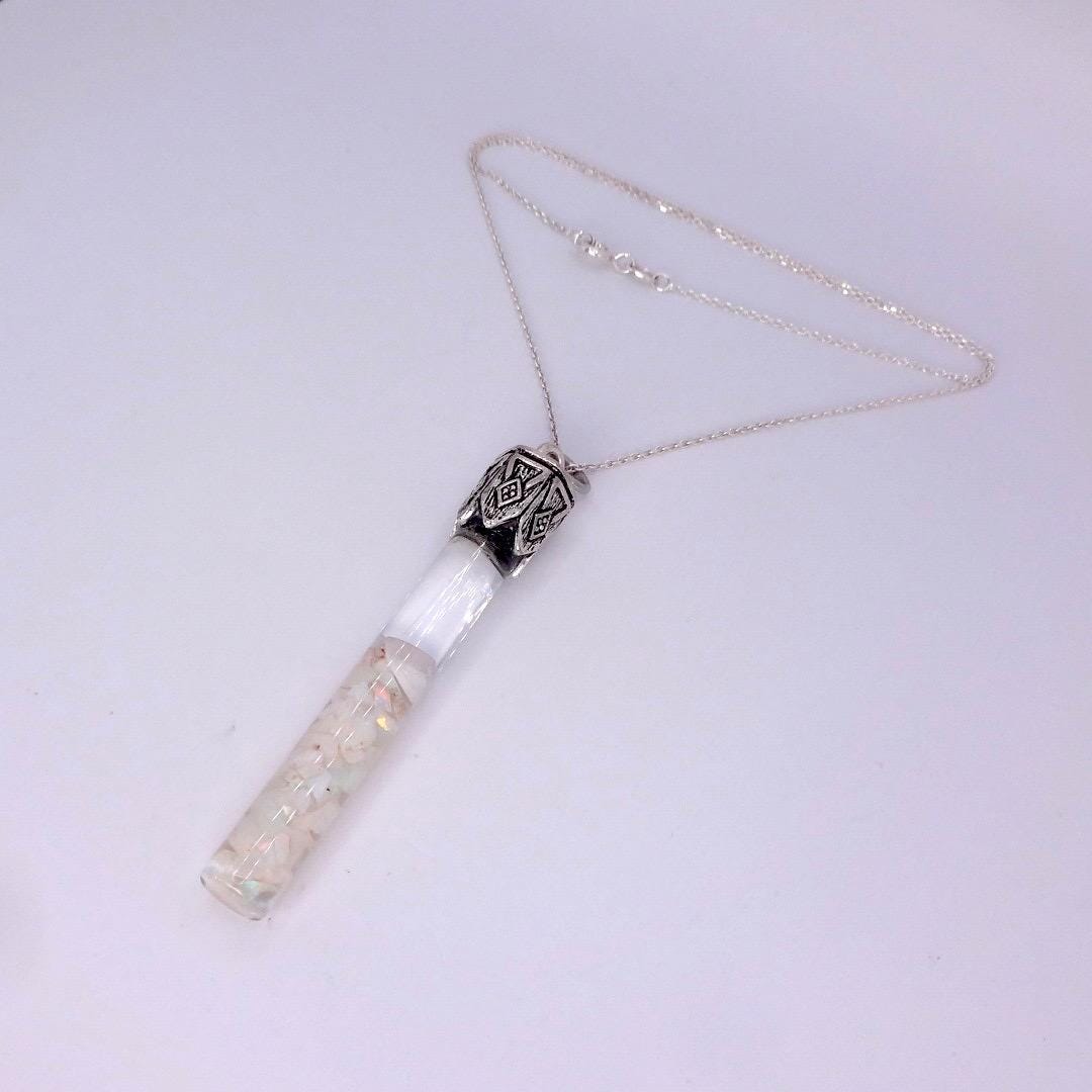 Vintage White Floating Opal Choker 925 Sterling Silver Chain Necklace Choker