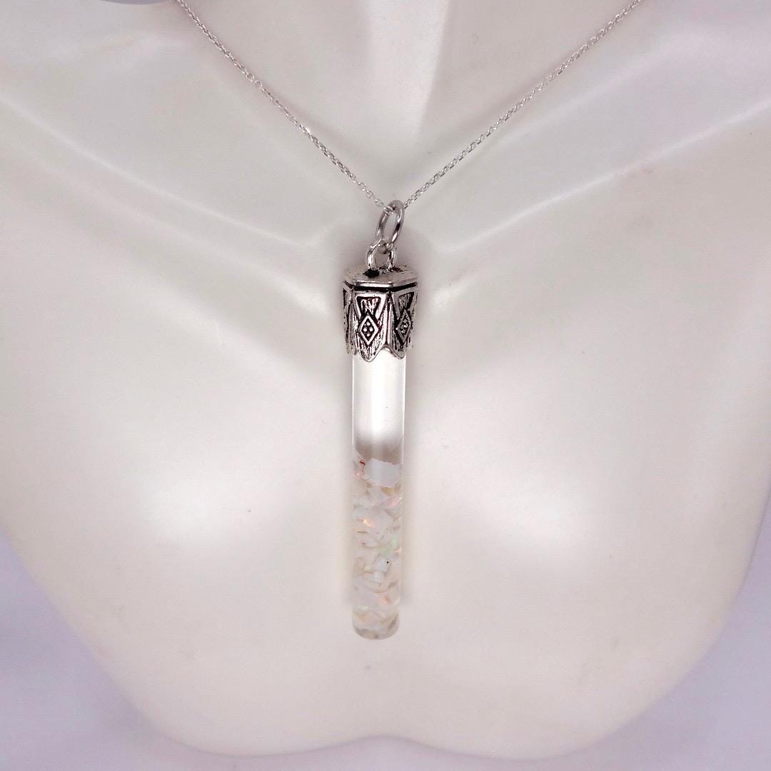 Vintage White Floating Opal Choker 925 Sterling Silver Chain Necklace Choker