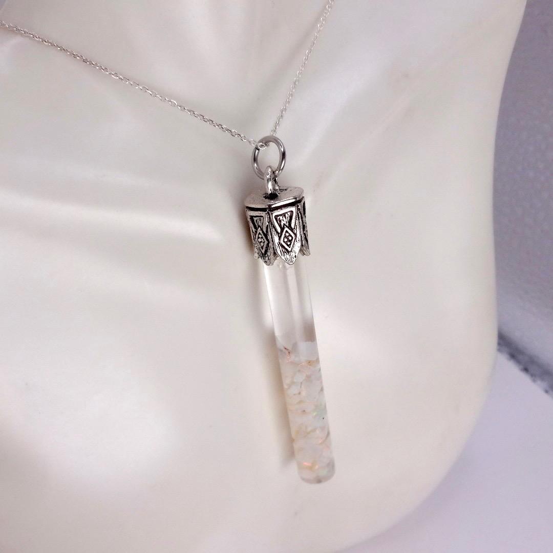 Vintage White Floating Opal Choker 925 Sterling Silver Chain Necklace Choker