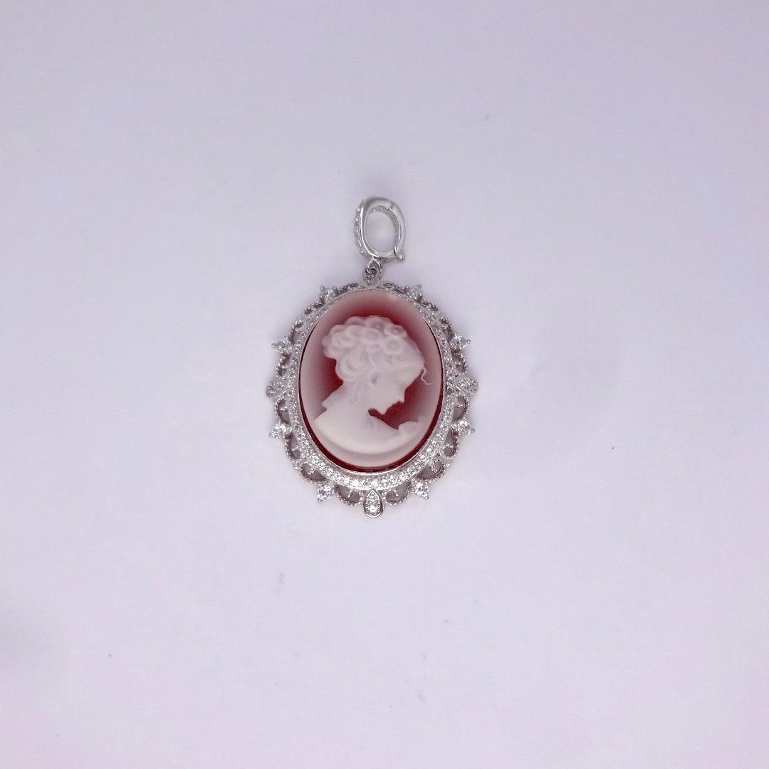 Vintage Red Onyx Cameo 925 Sterling silver Necklace Choker