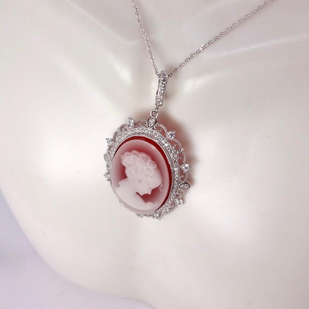 Vintage Red Onyx Cameo 925 Sterling silver Necklace Choker