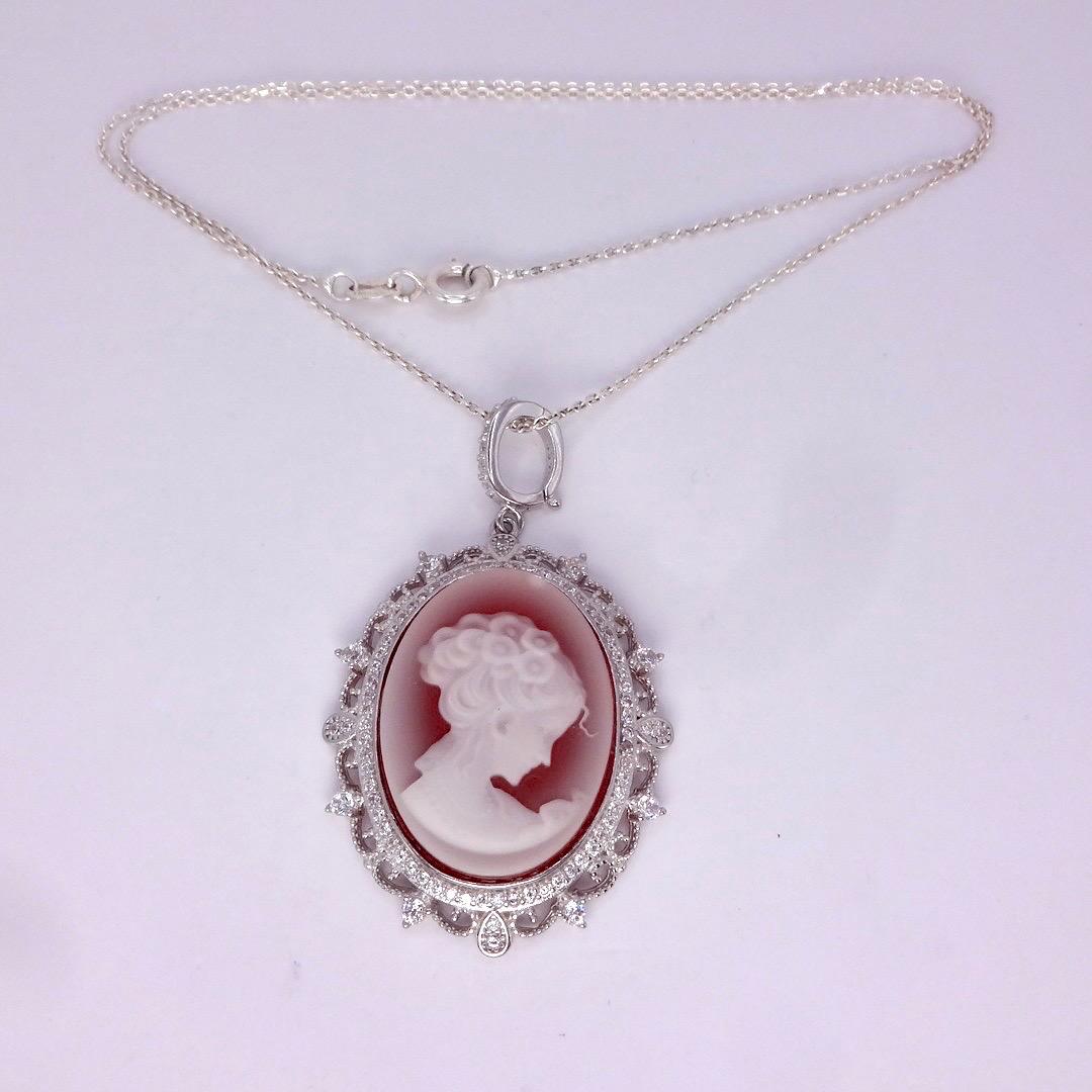 Vintage Red Onyx Cameo 925 Sterling silver Necklace Choker