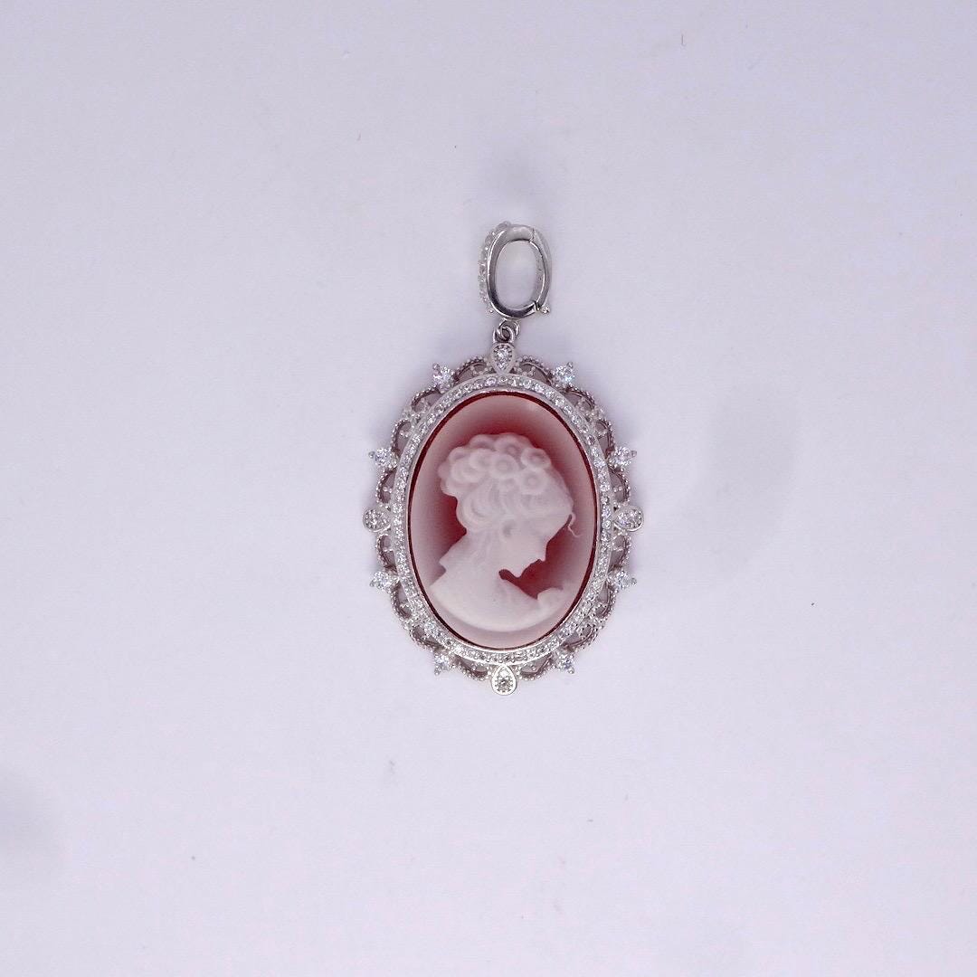 Vintage Red Onyx Cameo 925 Sterling silver Necklace Choker
