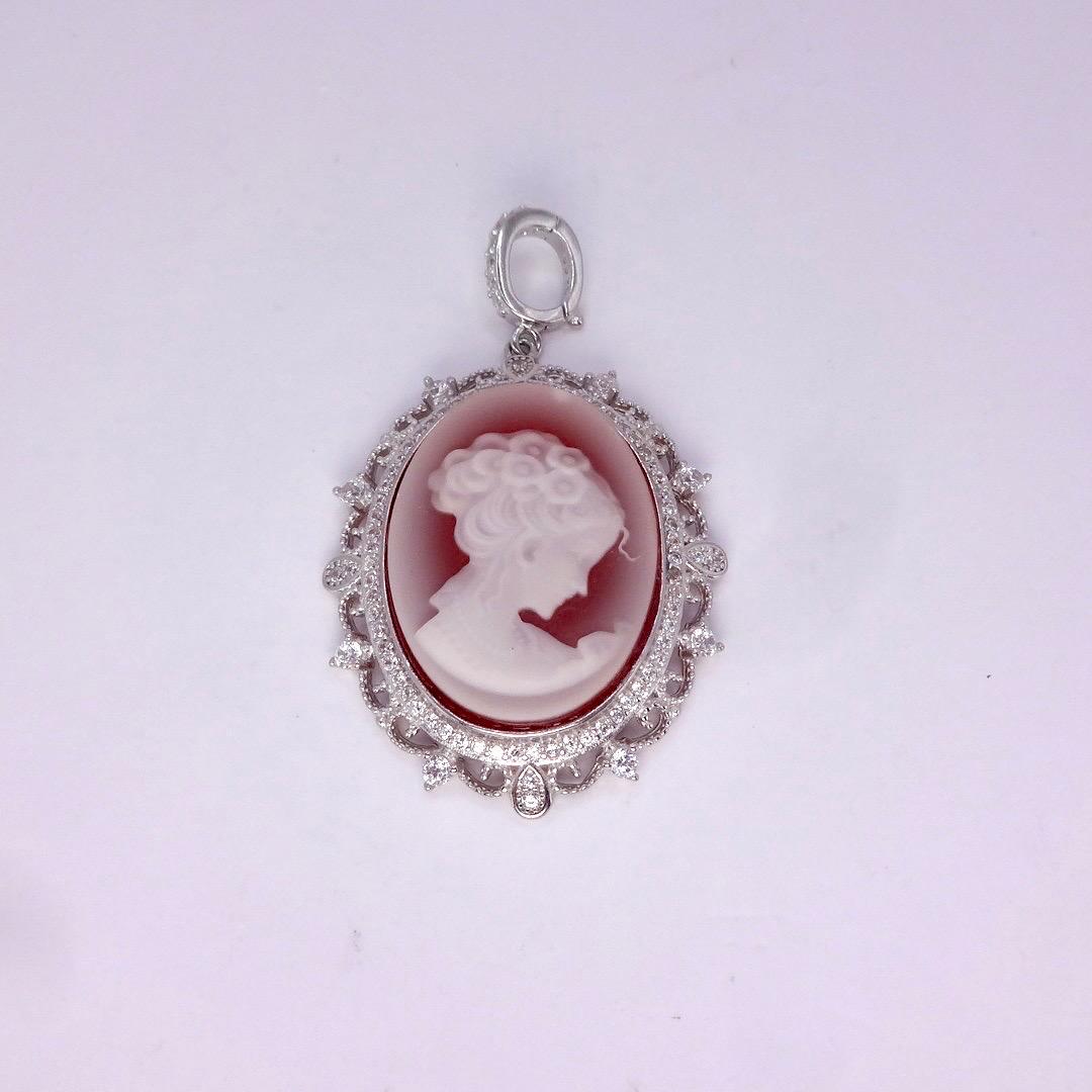 Vintage Red Onyx Cameo 925 Sterling silver Necklace Choker