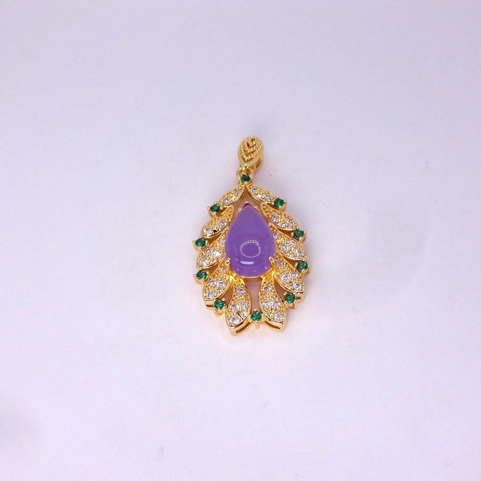 Vintage Lavender Jade Choker Golden Bronze Necklace Pendant