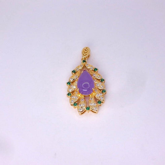 Vintage Lavender Jade Choker Golden Bronze Necklace Pendant