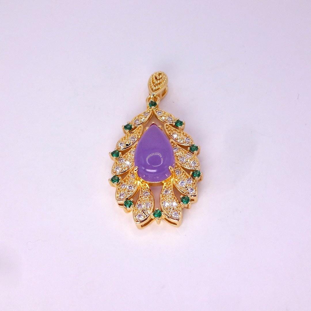 Vintage Lavender Jade Choker Golden Bronze Necklace Pendant