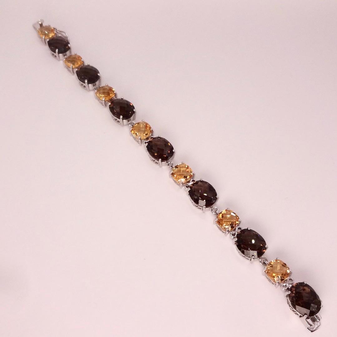 Vintage Citrine Smoky Topaz 925 Sterling Silver Bracelet