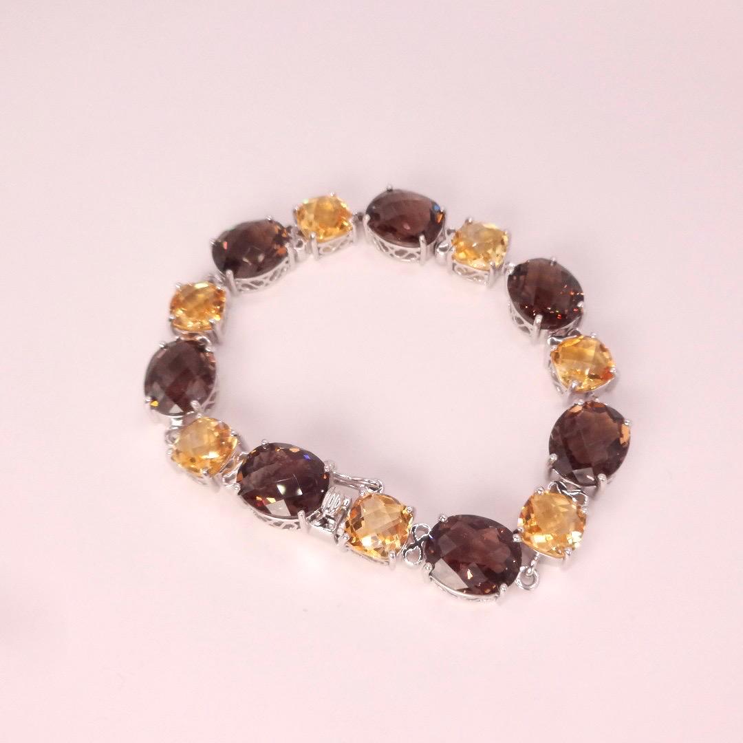 Vintage Citrine Smoky Topaz 925 Sterling Silver Bracelet