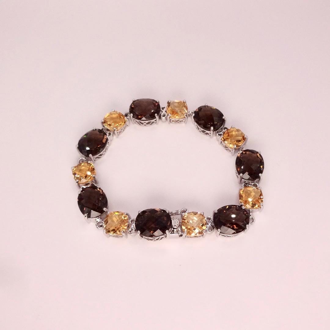 Vintage Citrine Smoky Topaz 925 Sterling Silver Bracelet