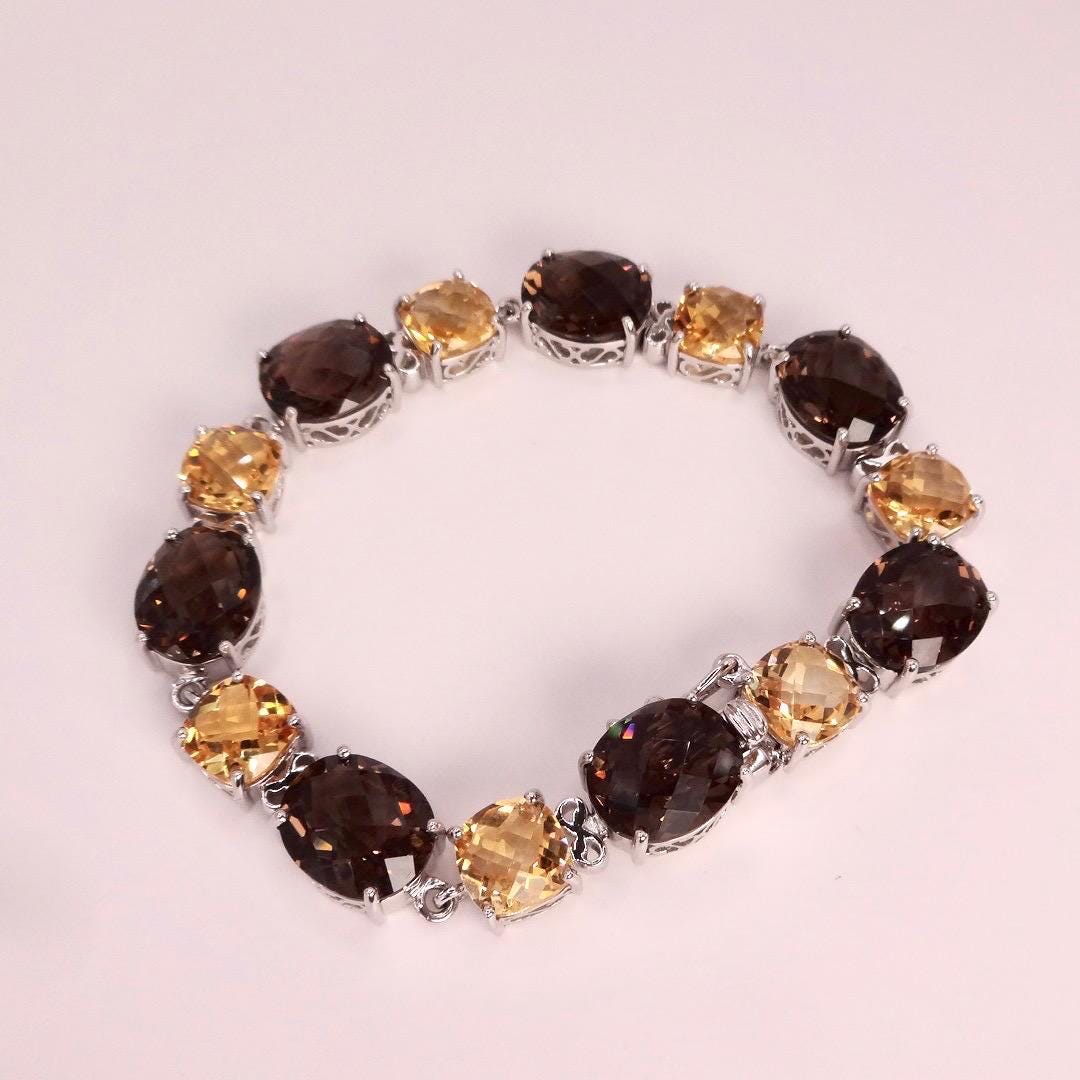 Vintage Citrine Smoky Topaz 925 Sterling Silver Bracelet