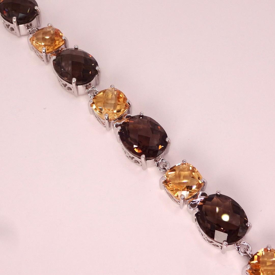 Vintage Citrine Smoky Topaz 925 Sterling Silver Bracelet