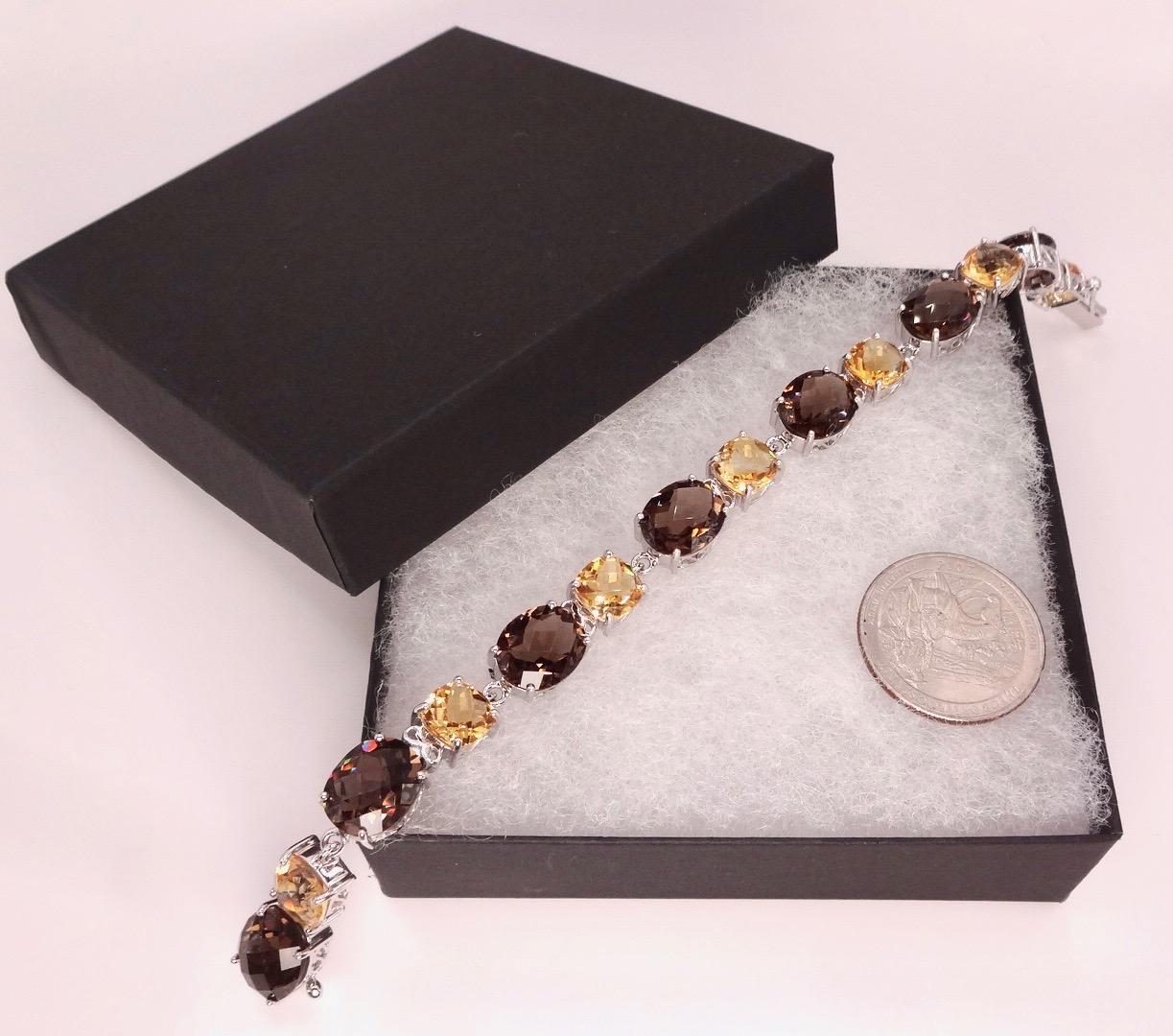 Vintage Citrine Smoky Topaz 925 Sterling Silver Bracelet