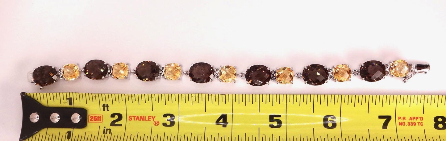 Vintage Citrine Smoky Topaz 925 Sterling Silver Bracelet