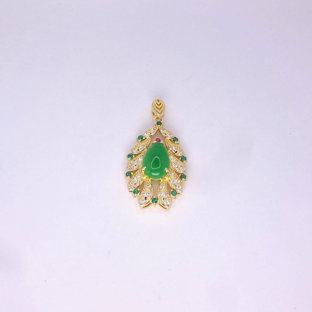 Vintage Green Jade Yellow Golden Filled Lucky Necklace
