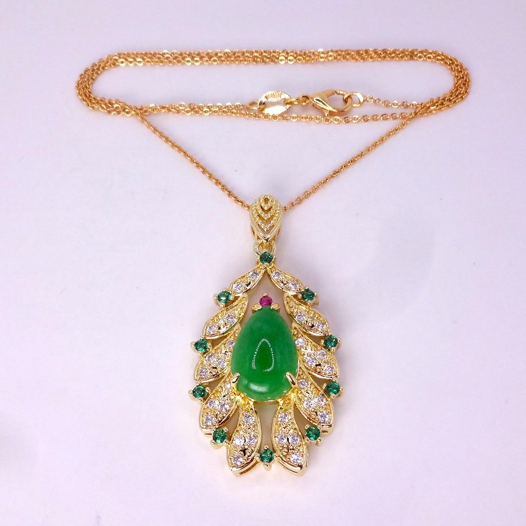 Vintage Green Jade Yellow Golden Filled Lucky Necklace