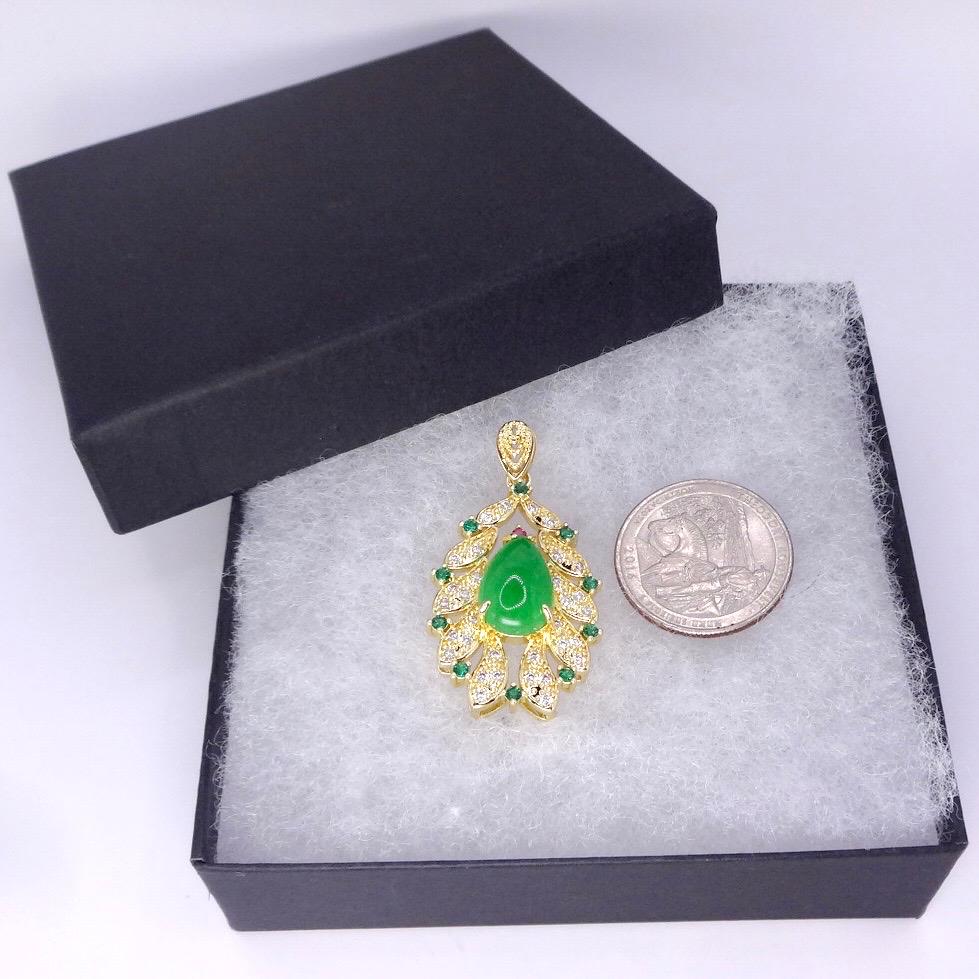 Vintage Green Jade Yellow Golden Filled Lucky Necklace