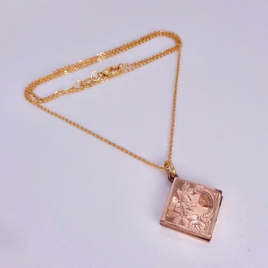 Vintage Locket Choker Golden Filled Deco Etched Necklace