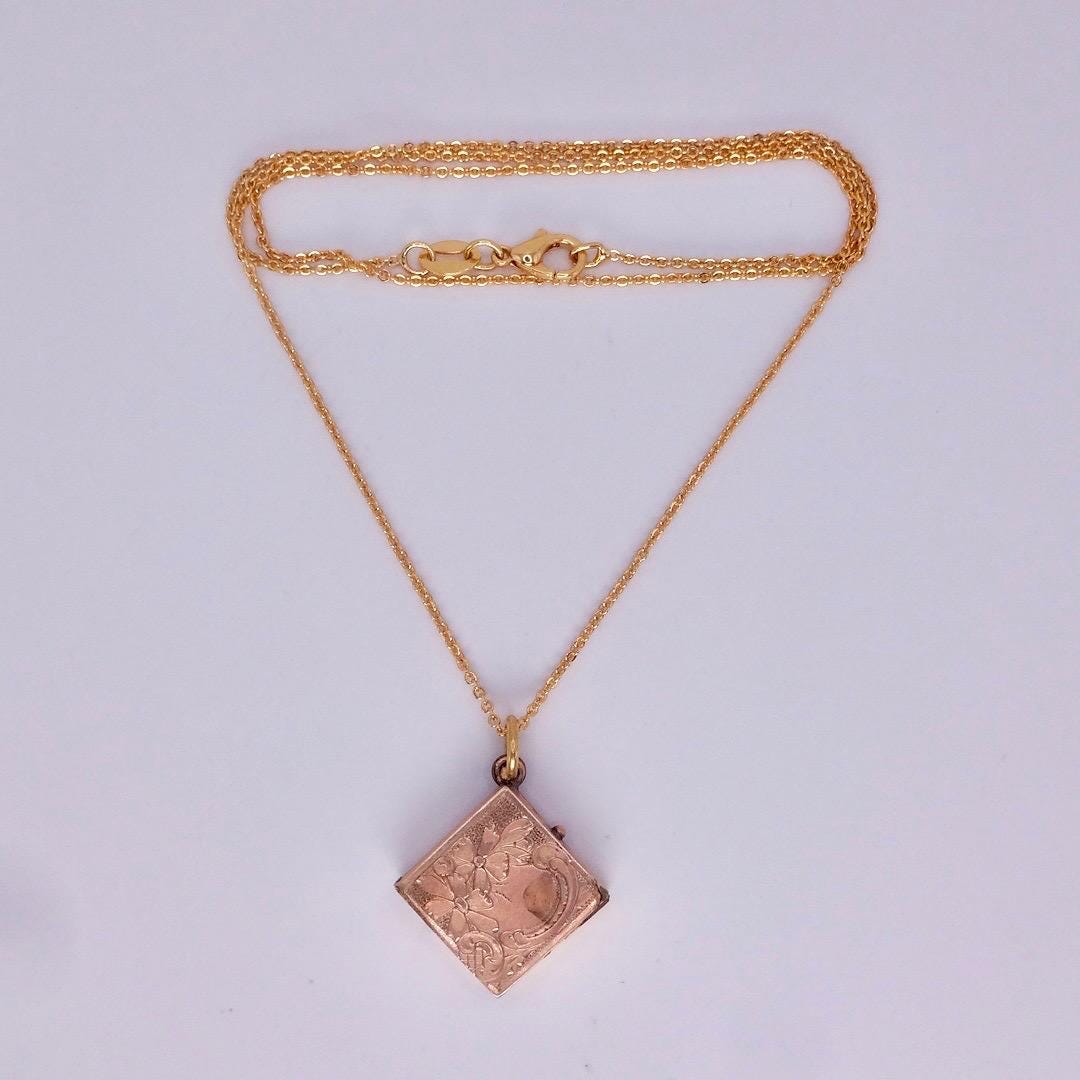 Vintage Locket Choker Golden Filled Deco Etched Necklace