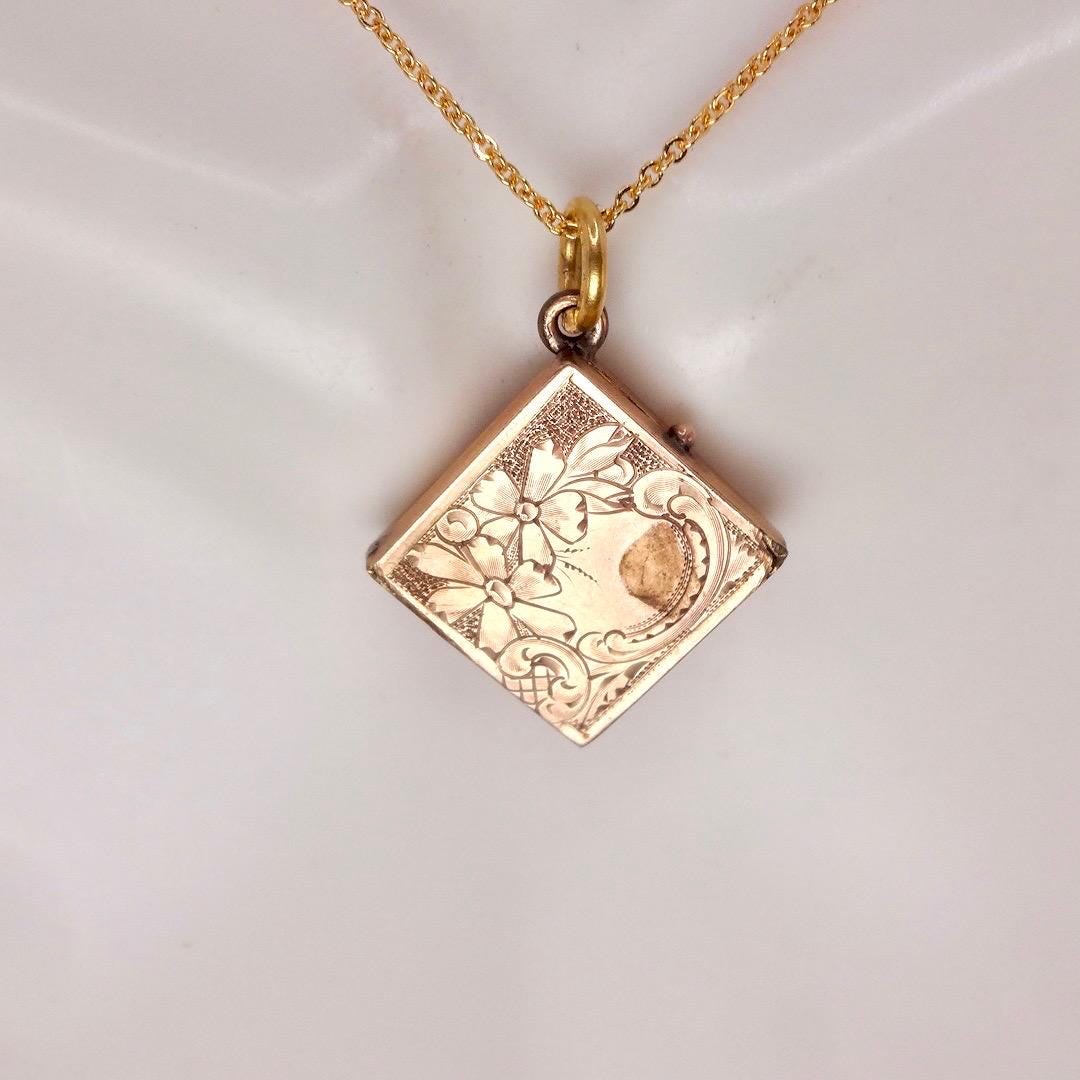 Vintage Locket Choker Golden Filled Deco Etched Necklace