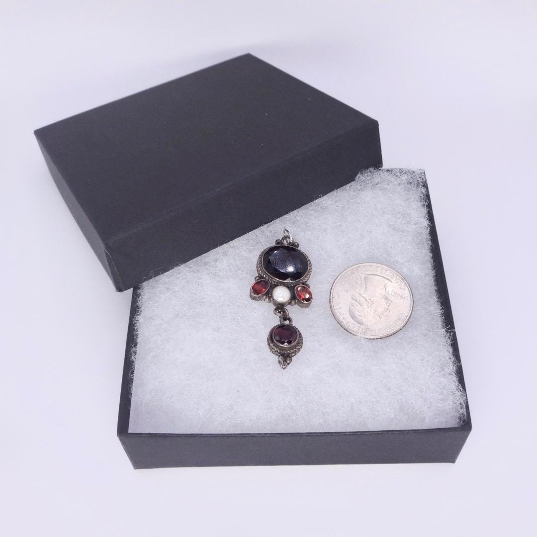 Vintage 925 Sterling Silver Red Garnet Antique Pendant Necklace Choker