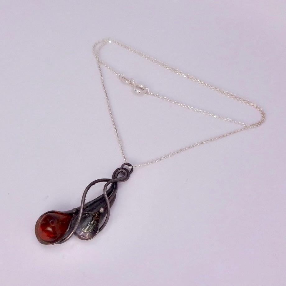 Vintage Baltic Resin 925 Sterling Silver necklace