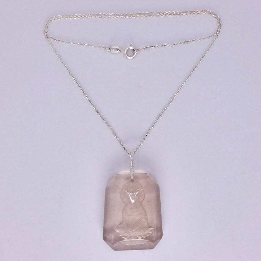 Vintage Clear Crystal Buddha Choker 925 Sterling Silver Necklace