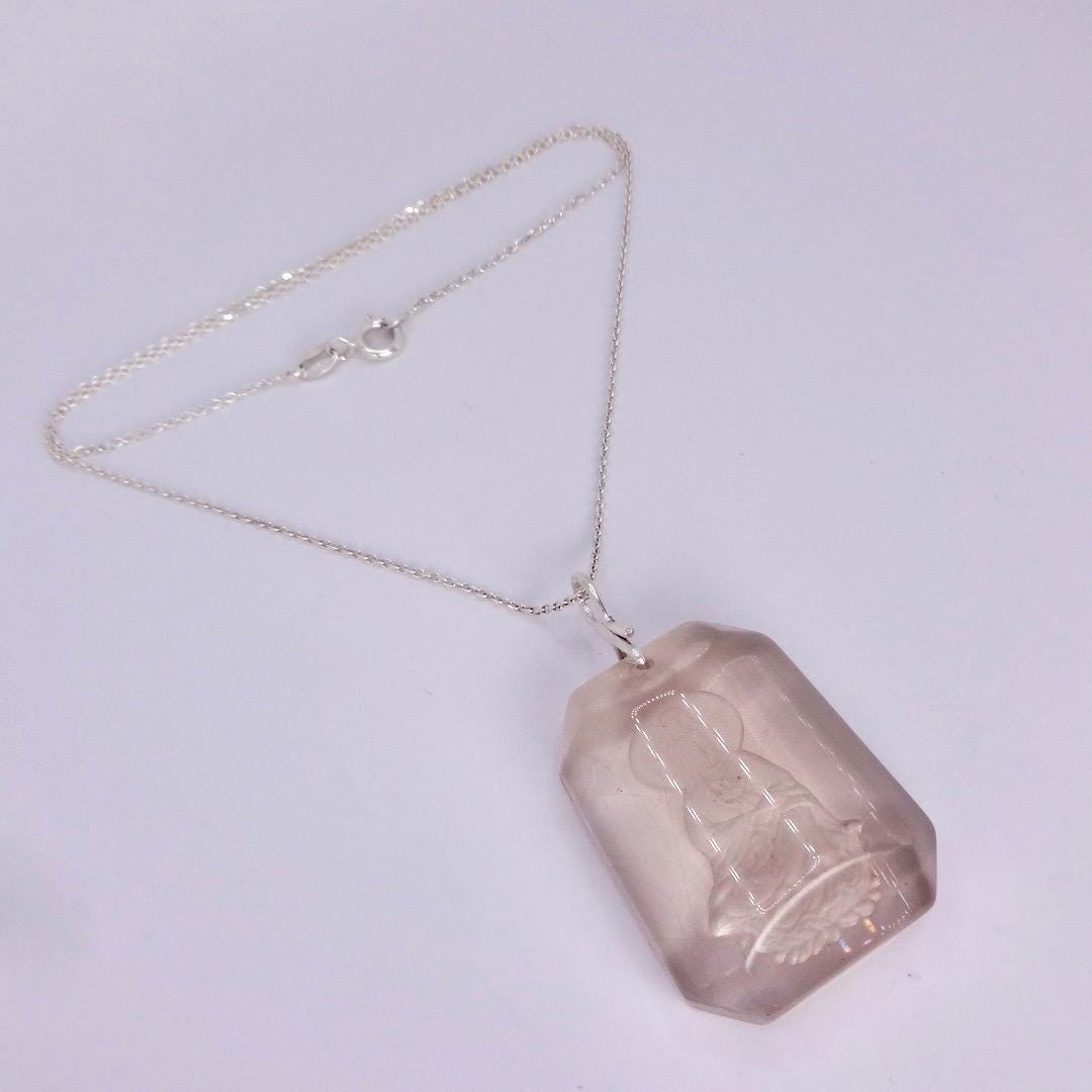 Vintage Clear Crystal Buddha Choker 925 Sterling Silver Necklace
