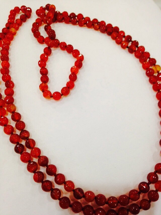 Hand Knoted Vintage Carnillian Beaded Necklace